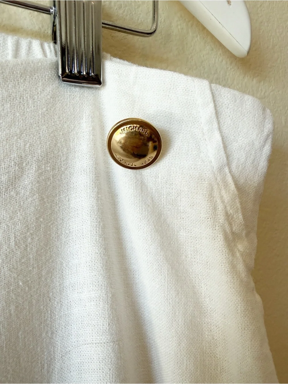 Michael Kors White Linen Blend Wide Leg Trousers Gold Button Detail